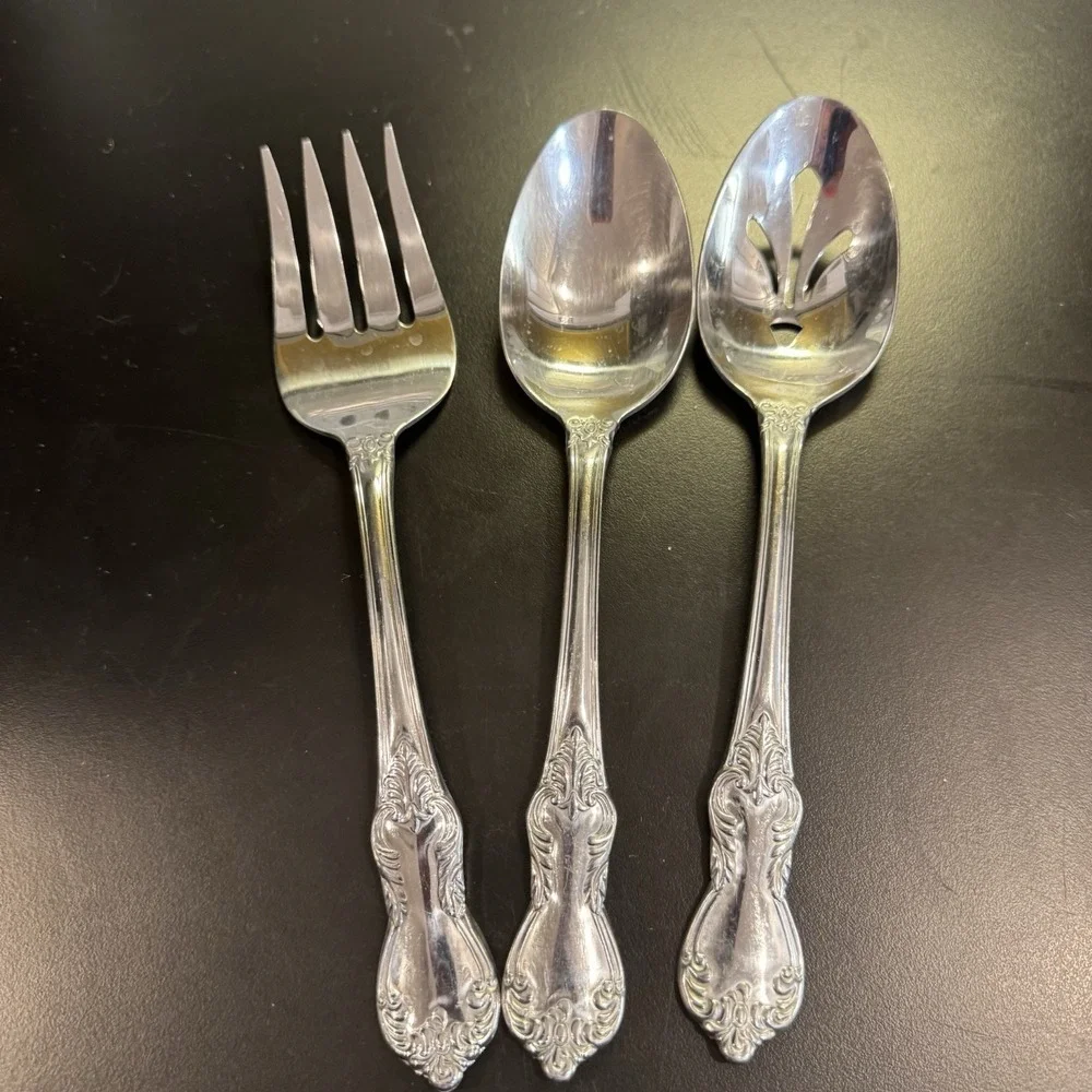 3 Hampton Silversmiths KINGSLEY Glossy Stainless Flatware HOSTESS SERVING PIECES